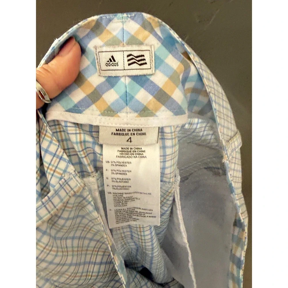 Adidas‎ Womens Plaid Golf Shorts Blue Tan Check Performance Size 4 Preppy